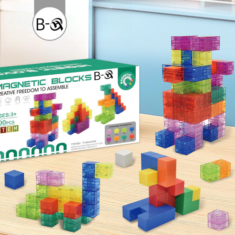 BHQ บล็อกอาคารแม่เหล็ก แม่เหล็กทั้ง 6 ด้าน สี่เหลี่ยมจัตุรัส 2.1*2.1*2.1cm ใส/สีทึบ ของเล่นเด็ก