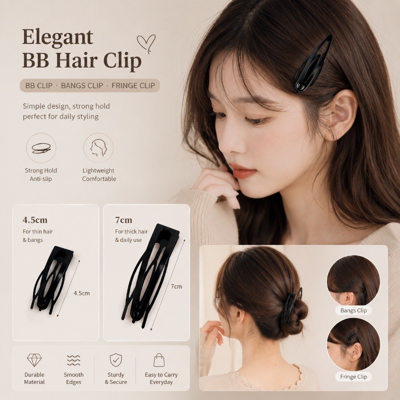 เกาหลี Matte BB กิ๊บติดผม Strong Hold Bangs Pin Minimalist Fringe Barrette จัดแต่งทรงผมทุกวัน