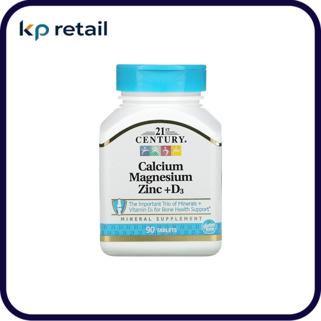 พร้อมส่ง 21st Century, Calcium Magnesium Zinc + D3, 90 Tablets
