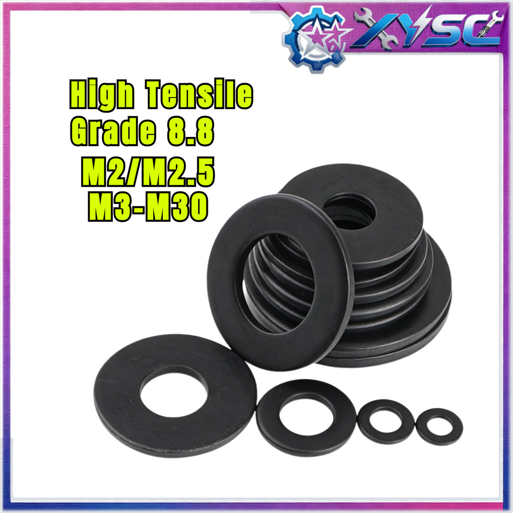 แหวนอีแปะ แหวนรอง น็อตสกรู เหล็กแข็ง 8.8 เหล็กกล้าคาร์บอนสีดำ / 8.8 Grade Flat Washer M2/M2.5/M3-M30 H8-xy5