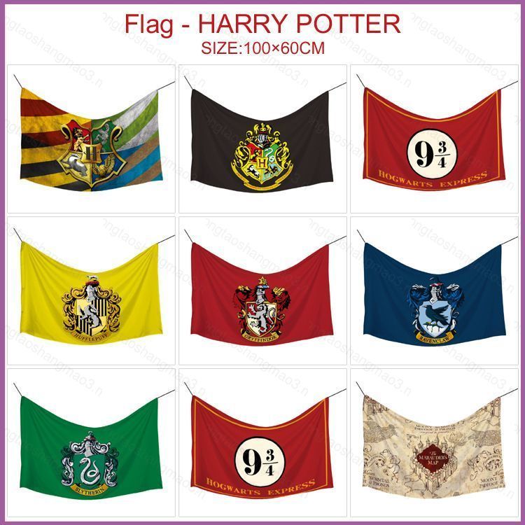 YT3 ธง Harry Potter อะนิเมะแบนเนอร์ Hogwarts Maruders แผนที่แขวนธงตกแต่งบ้านของขวัญฮาโลวีน