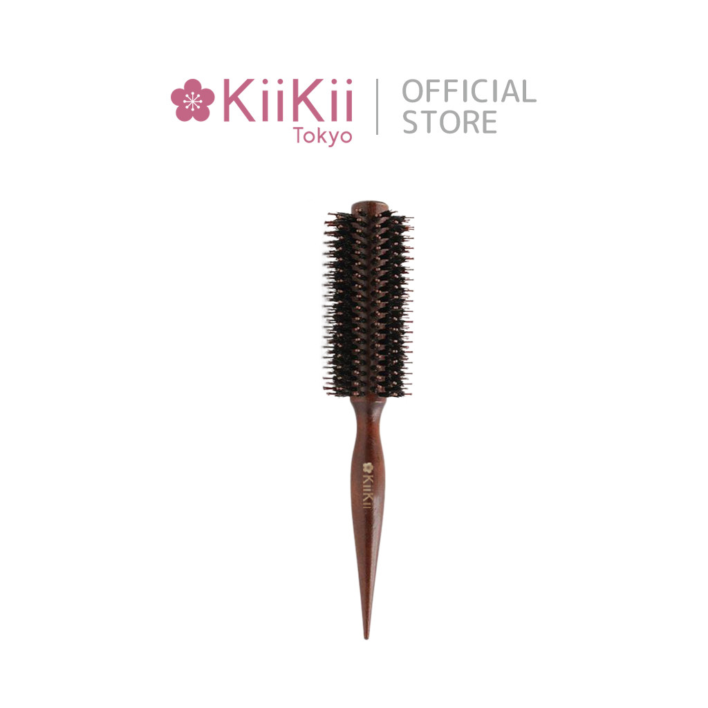 KiiKii หวีแปรงกลมไม้ หวีขนหมูป่า ไดร์ผมตรง ทำลอนผม ผมเงางาม ลดไฟฟ้าสถิตย์ ผมไม่พัน