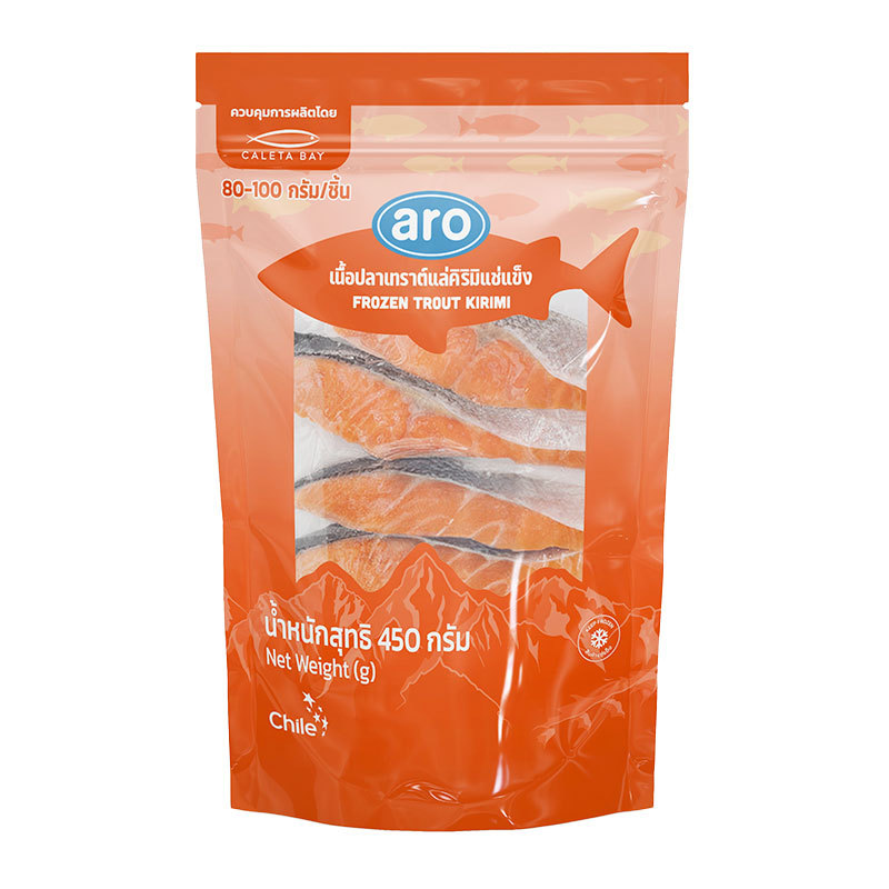 เอโร่ เนื้อปลาเทราต์แล่คิริมิแช่แข็ง (80-100 ก./ชิ้น) 450 ก. (ARO Frozen Trout Kirimi (80-100 g/pc) 450 g)