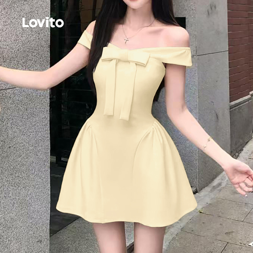 Lovito เดรสเซ็กซี่ผูกโบว์ด้านหน้า เดรสลำลองเรียบง่ายสำหรับฤดูใบไม้ผลิ/ฤดูร้อน สีแอปริคอท สำหรับผู้หญิง LK3AD359