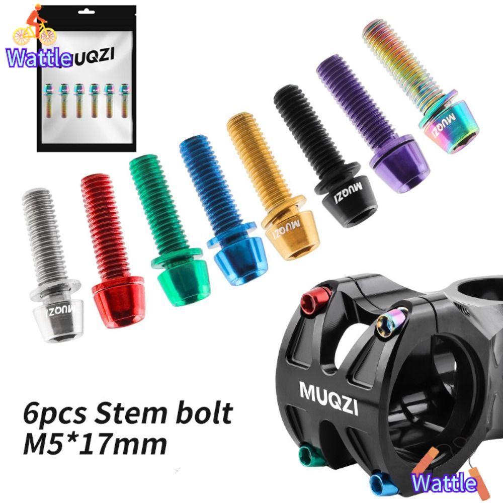 WATTLE 6PCS Stem สกรู, MTB จักรยานเสือหมอบพร้อมสลักเกลียวก้านเครื่องซักผ้า,แฮนด์จักรยานเหล็กไทเทเนียม M5x17mm Stem Riser สกรู