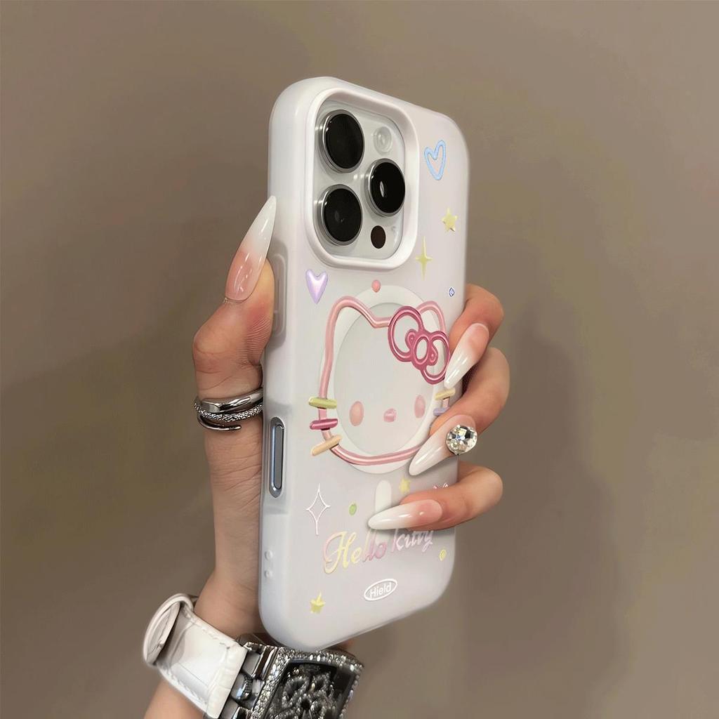 เคสไอโฟน 13 11 สำหรับ IPhone 16 15 12 14 17 Air Pro Max XR Max 7 8 น่ารัก Kitty แรงดึงดูดแม่เหล็ก GD
