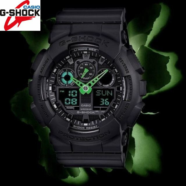 JOCELYN G นาฬิกา shock GA-100C-1A3JF สีดําและสีเขียว Transformers นาฬิกาผู้ชายผู้หญิงกีฬากันน้ํา h