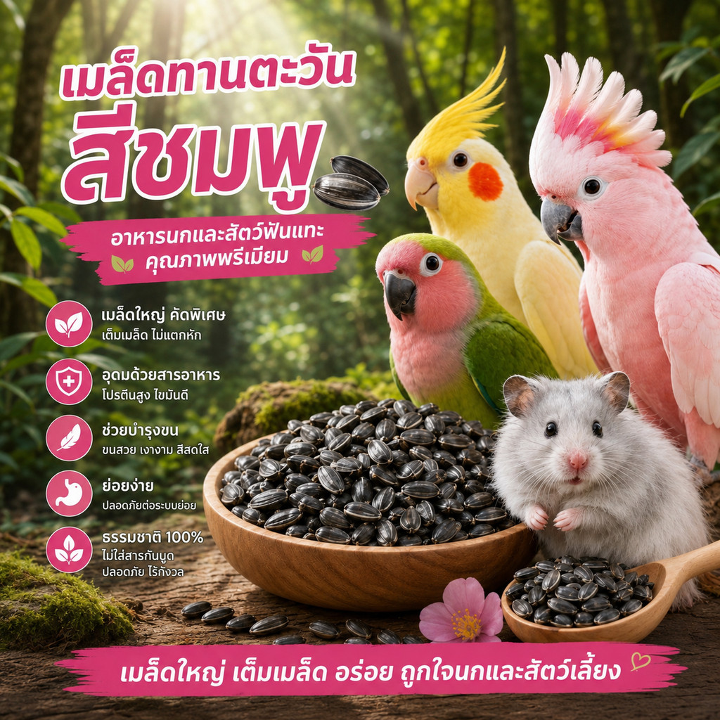 Bunny.indy อาหารนกแก้ว เมล็ดทานตะวันสีดำ 60g เสริมภูมิคุ้มกัน เพิ่มพลังงาน ธรรมชาติ 100%