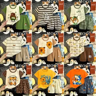 MooDeng_Baby ชุดเซทเสื้อแขนสั้น+กางเกงขาสั้น ชุด เสื้อผ้าเด็กเด็กลายการ์ตูน น่ารักๆ ผ้า cotton ขนาด 73-120 เด็กผู้ชาย