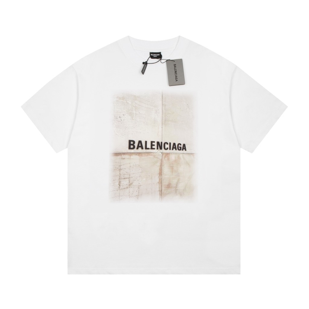 BALENCIAGA เสื้อยืดแขนสั้นฤดูร้อนขนาดใหญ่สไตล์คลาสสิกสไตล์กีฬาทุกวันเสื้อ Bottoming รอบคอ Slim-fit 2