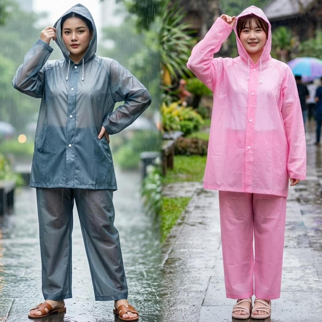 Mayura Stores No.Fn11 ชุดกันฝน เสื้อ+กางเกง ชุดกันน้ำ (สีพื้น) ชุดกันฝนผู้ใหญ่ มีหมวก สวมใส่สบาย กันน้ำได้อย่างดี