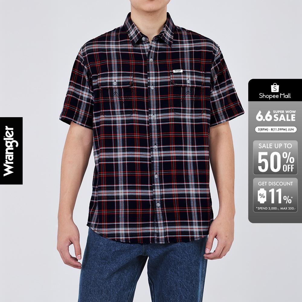 WRANGLER เสื้อเชิ้ตแขนสั้นผู้ชาย รุ่น WR S226MSHSF11 สีกรมท่า