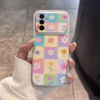 INS เคสไอโฟน for Samsung A07 A17 A56 A55 A54 A36 A16 A05S S23 S24 S25Ultra S25FE ดอกไม้หลากสี หรูหรา วัสดุหนังแกะผสม