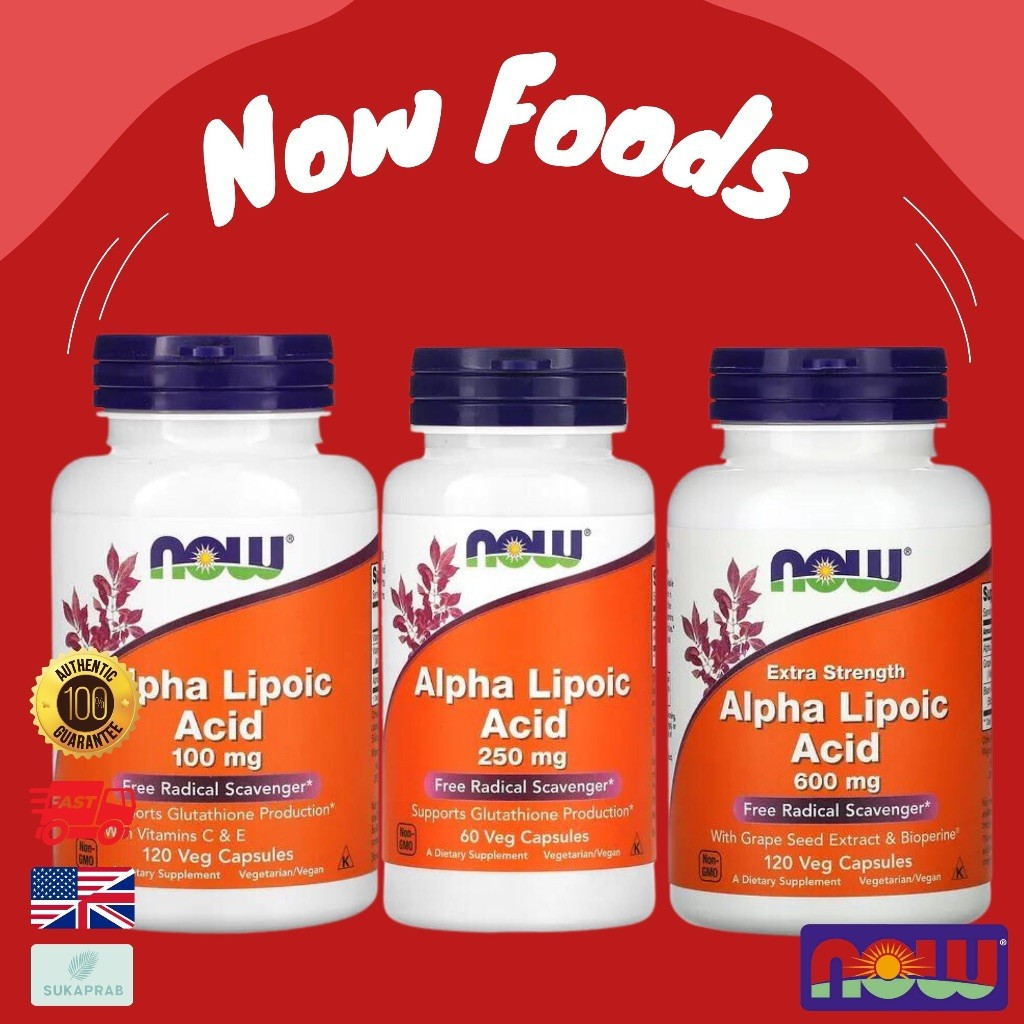 พร้อมส่ง NOW Foods Alpha Lipoic Acid Extra Strength 100 mg / 250 mg / 600 mg Alpha Lipoic Acid.
