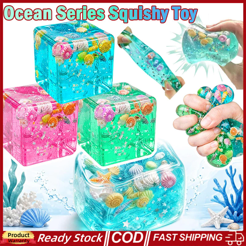 4pcs Squishy Ocean Ice Cube ความเครียดลูก Needoh Maltose ช้า Rising Squishy Sensory Nee Nice ชีสยืดหยุ่นบีบของเล่นสําหรับผู้ใหญ่และเด็ก