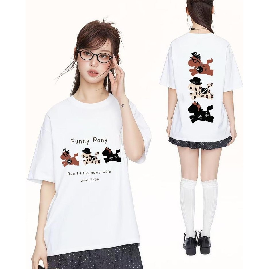 เสื้อยืดลายหมาไส้กรอกสุดคิ้วท์ สำหรับผู้หญิงเสือยืด Oversize ลายวินเทจเกาหลี ผ้าคอตตอน 100% ADX0225