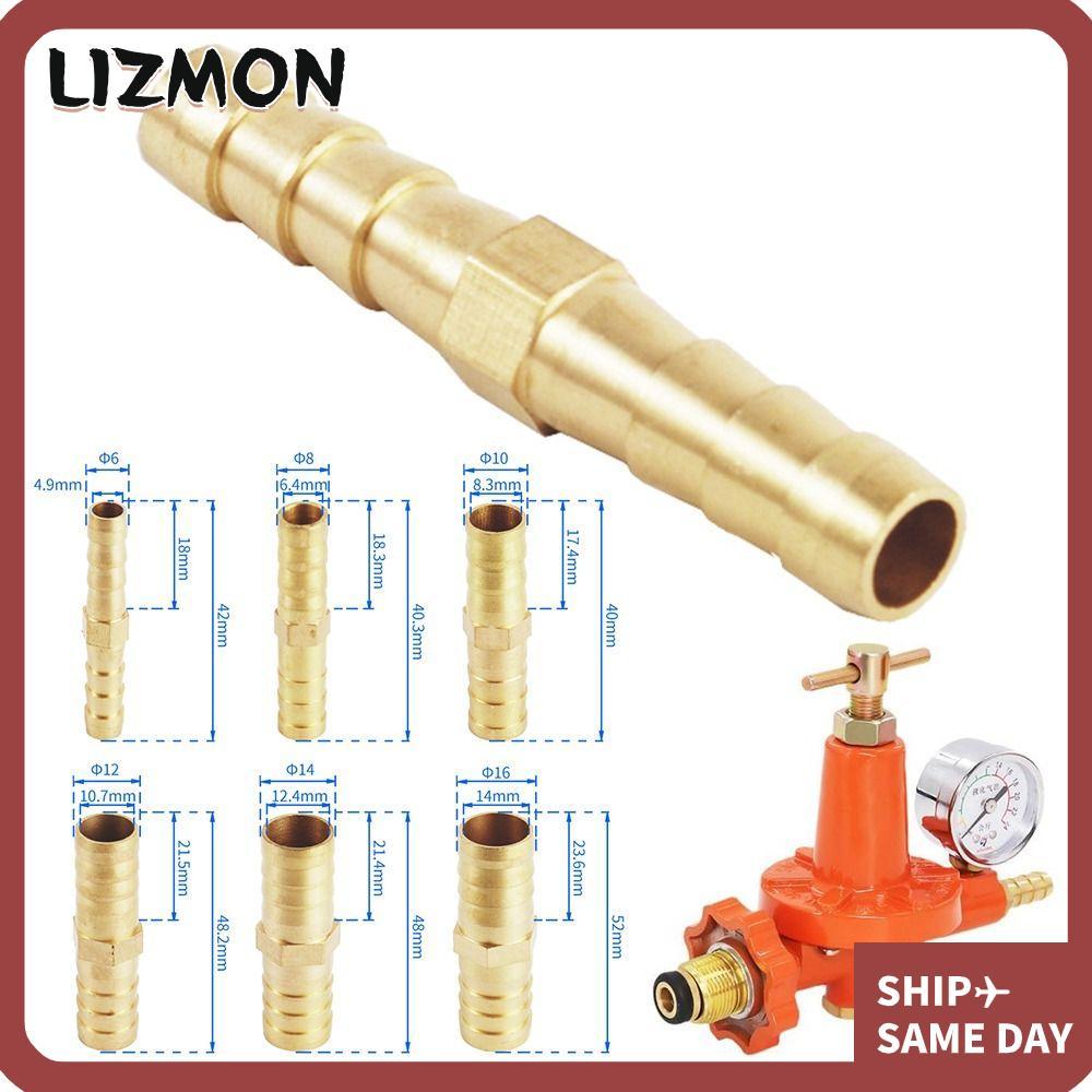 LIZMON ข้อต่อท่อตรง, ท่อท่อ Fitting ท่อ Barb, ทองเหลืองทนทาน 6/8/10 มม. 12 มม. 16 มม. Equal Barb Cou