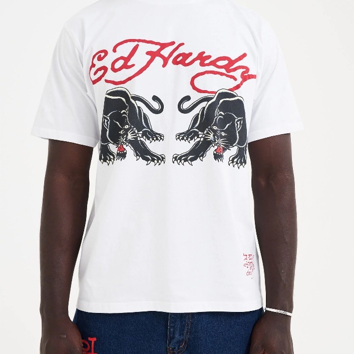 Ed Hardy Double Black Panther T เสื้อ Don Ed Hardy Tattoo Street ผ้าฝ้าย 100% พิมพ์ Tee Lelaki Wanit