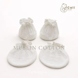 Cali ถุงมือถุงเท้า เด็กอ่อน ผ้ามัสลินทอเส้นใยธรรมชาติ🌿สีพื้นพาสเทล *ป้าย Cali Baby