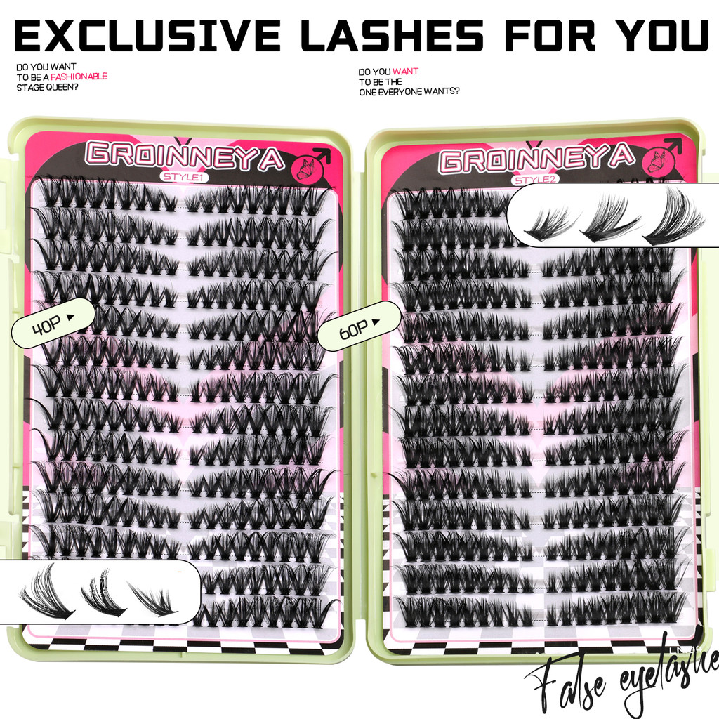 GROINNEYA Asian Segmented หนา Curling จําลองคลัสเตอร์เดี่ยวขนาดใหญ่ความจุ Eyelash Book Eye End Exten