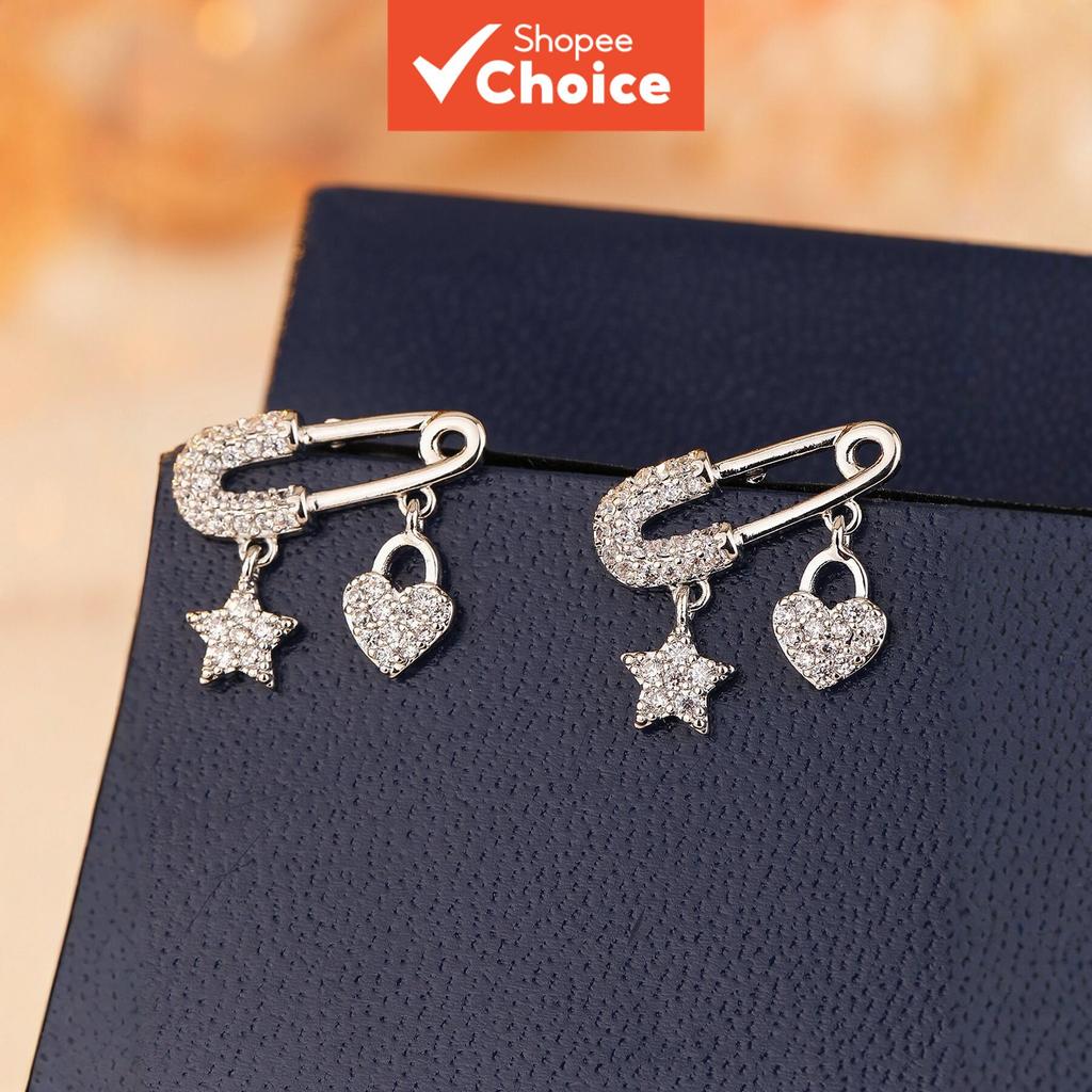 ผู้หญิงประณีตหวานแฟชั่นหัวใจ Star Pin Drop Dangle ต่างหูคู่