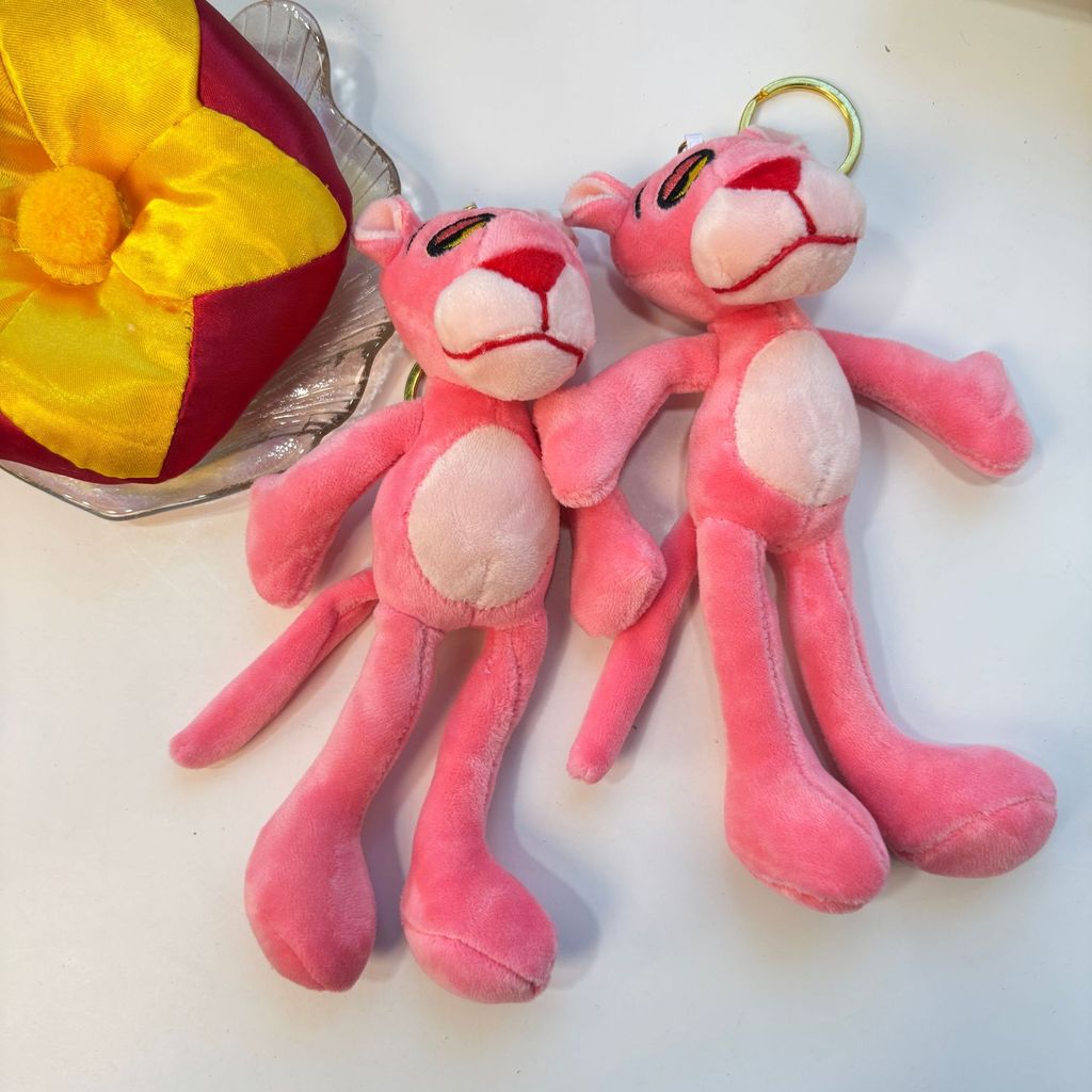 น่ารักน่ารัก Pink Panther แหวนเกาหลี Creative Plush กระเป๋านักเรียนเครื่องประดับคู่พวงกุญแจรถน่ารักก