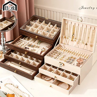 BHQ กล่องเครื่องประดับ 3 ชั้น แบบลิ้นชัก คุณภาพดี กันฝุ่น กันน้ำ ที่เก็บต่างหู แหวน สร้อยคอ