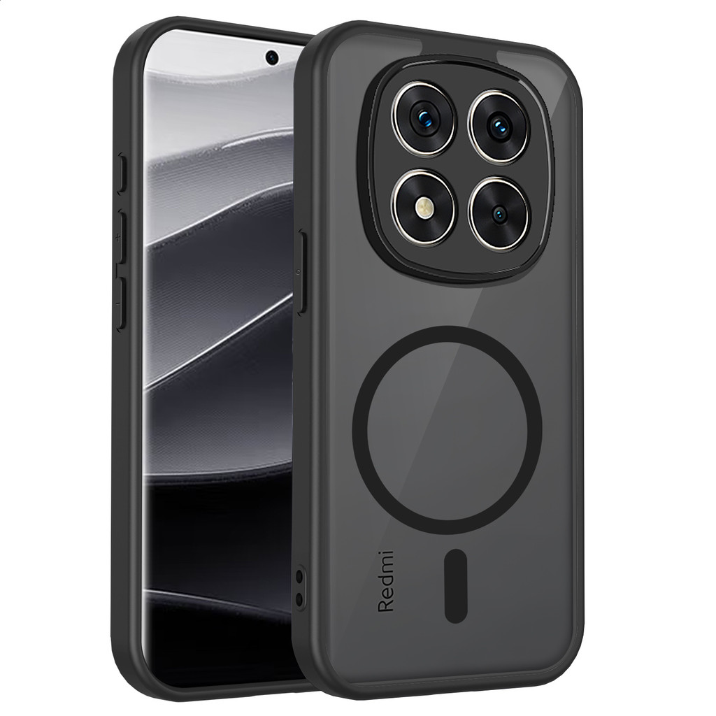 เคสโทรศัพท์แม่เหล็กสีดําสําหรับ Xiaomi POCO M8 M7 M6 Pro 4G 5G โปร่งแสง Frosted สี่มุมถุงลมนิรภัย Anti Drop แขนป้องกัน A012