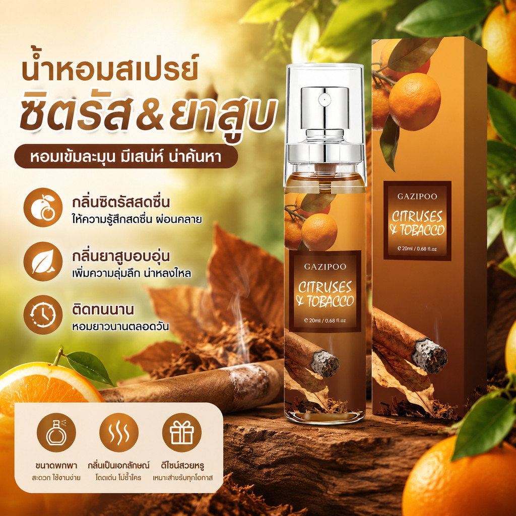 น้ำหอมกาซี่ปู Citruses&Tobacco น้ำหอมสเปรย์กลิ่นส้มยาสูบ หอมเข้มละมุนลึกลับน่าค้นหา หอมทนตลอดวัน พร้อมส่ง มีปลายทาง