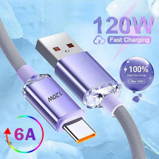 120W 6A Fast Charging Type C Data Braid สําหรับ Samsung Super Quickly Charger USB-A สายไฟ