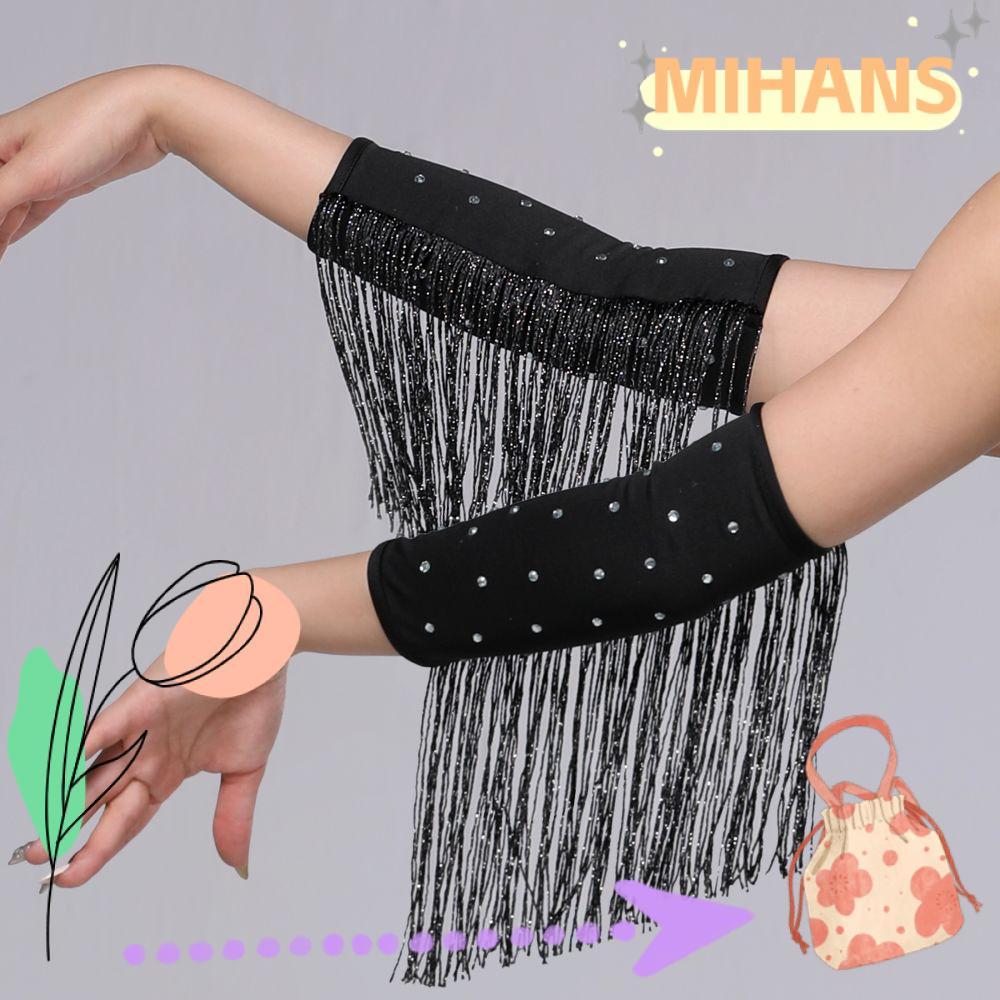 MIH ปลอกแขนผู้หญิง, การแสดงบนเวทีเจาะ Rhinestone เต้นรําละติน Fringed แขน, แบบพกพาแฟลชสีทึบชุดเต้นรําละตินพู่ถุงมือแวววาวผู้หญิง
