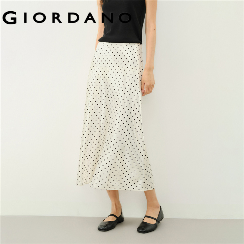 GIORDANO WOMEN Satin polka dot maxi skirt 18466723