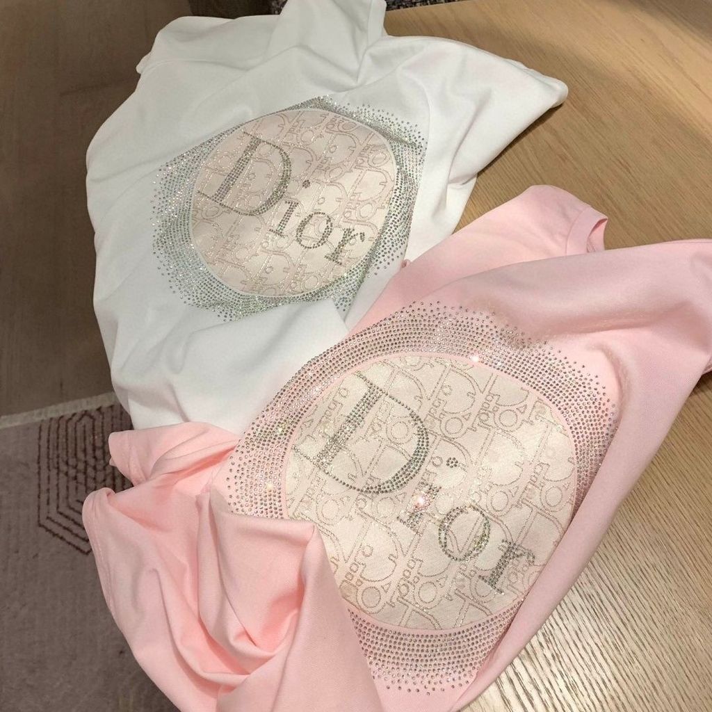 [คลังสินค้าพร้อม] Influencer New Style Street Wear Heavy Industry Hot Drill Short Sleeve Summer Pure Cotton All-Match Loose Round Neck T-Shirt Top Trend