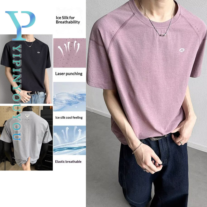 อี้ปินยูยู เสื้อยืดแขนสั้นผู้ชายสไตล์อเมริกันแห้งเร็วต้านเชื้อแบคทีเรียกีฬา ไม่จํากัดเพศ