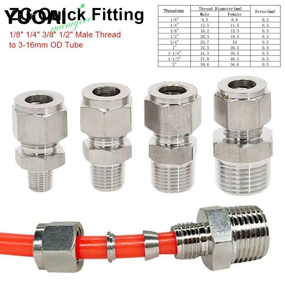 YUOAI 1 ชิ้นเชื่อมต่อหลอด, สแตนเลสคู่ Ferrule Quick Fitting, 1/8" 1/4 "3/8" 1/2 "ชายด้าย 3-16 มิลลิเมตร OD 304 SS เมตริก ZG ท่อสําหรับน้ํามันน้ําแก๊ส