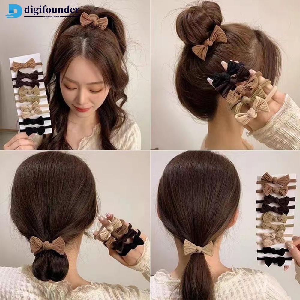 DIGIFOUNDER วงผมยืดหยุ่นสูงสไตล์เกาหลี Bow Hair Ties Seamless Ponytail Bun Hair Scrunchies เครื่องปร