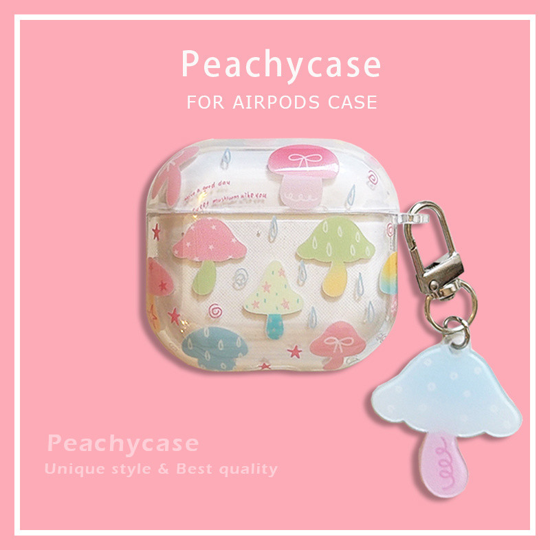 เกาหลี Raindrop เห็ดที่มีสีสันหูฟังสําหรับ Airpods 1 2 3 4 Pro Pro2 Pro3 airpods4 พร้อมจี้ IMD Anti-fall Protector ปลอกหูฟัง