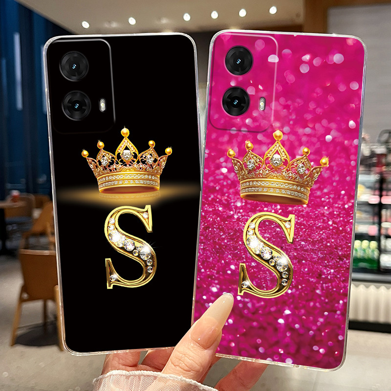 ปลอกสําหรับ Motorola Moto G85 5G เคสโทรศัพท์แฟชั่นมงกุฎจดหมายเริ่มต้นซิลิโคนอ่อนนุ่มใสเยลลี่สําหรับ 