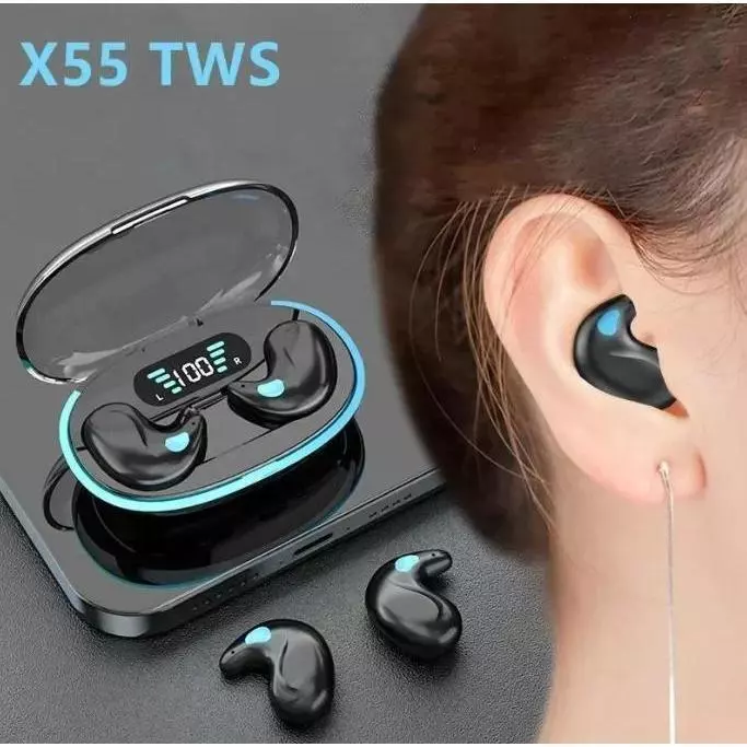 X55 หูฟังนอนไร้สาย (2 ของขวัญ:1 สต็กเกอร์การ์ตูนะ 1 ปรมกรุ่นเกม) เสียงสเตอร์โดระดับ HIF, กับน้ำ IPX5