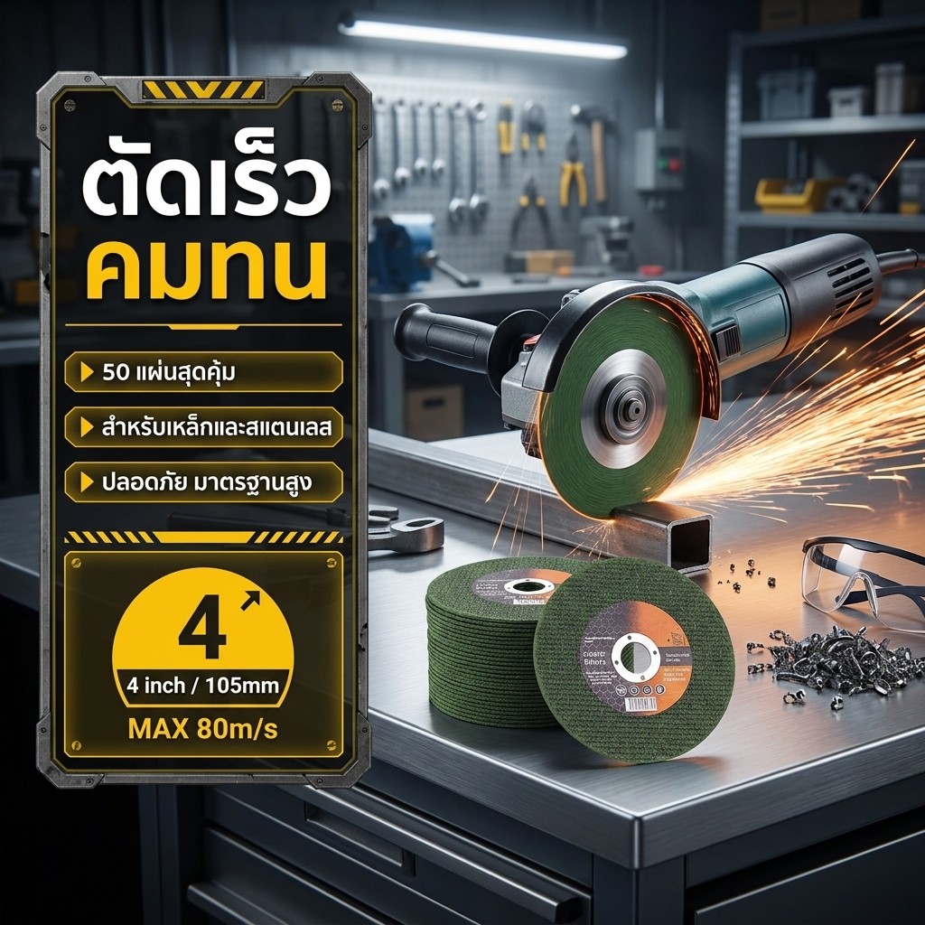 ⚡ราคาที่ดีที่สุด⚡(1 กล่อง 50 ชิ้น) ใบมีดตัดเหล็ก 4 นิ้ว ใบมีดตัดเหล็กสแตนเลส  แผ่นตัดโลหะมุมบดล้อเจียรสแตนเลส,