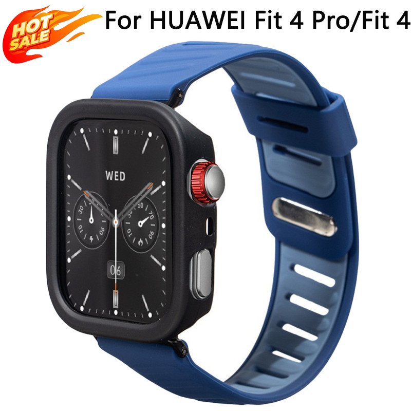 เคสพีซี + ซิลิโคนทูโทนสําหรับ Huawei Watch Fit 4Pro/Fit 4 ฝาครอบกันชนป้องกันสายนาฬิกากีฬา