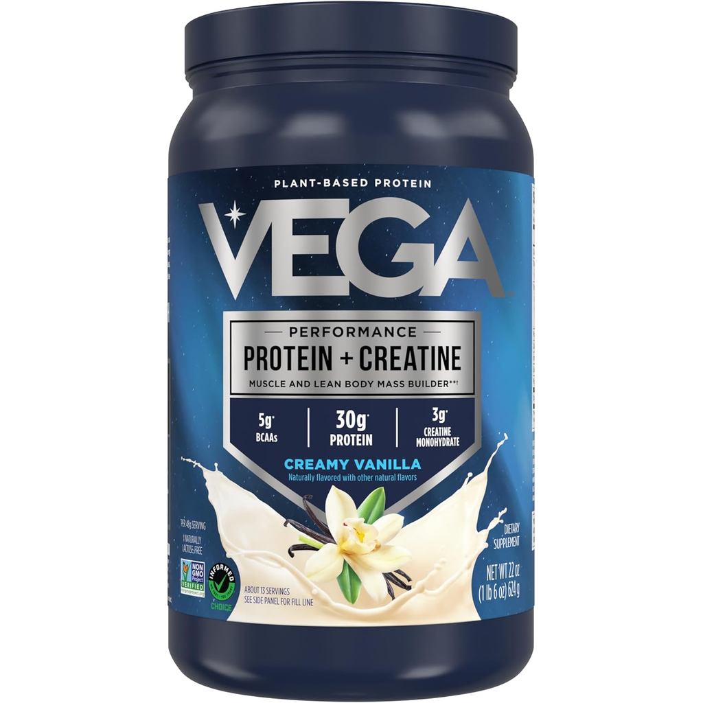 Vega Protein + Creatine - 30g Plant-Based Protein, Vanilla, 13 Servings, 3g Creatine, 5g BCAAs, Vega