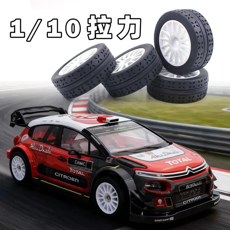 4pcs OD 70 มม.1/10 RC Rally Racing Street ยางและล้อพลาสติกแข็งสําหรับ 1:10 Scale บนแผนที่ Drift Tour
