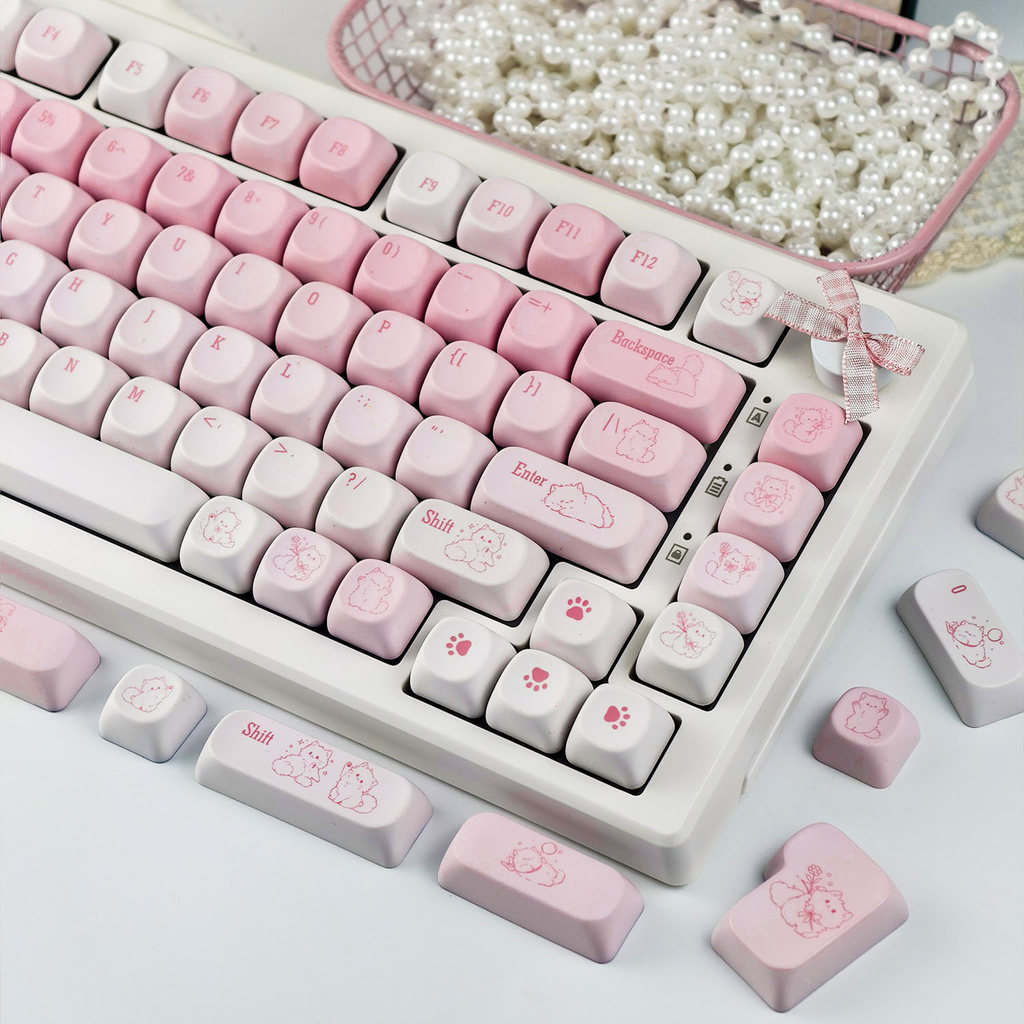 EN/TH/ZHUYIN/เกาหลี MAIMOOO แมวสีชมพู Keycap MOA/เชอร์รี่โปรไฟล์ 120 คีย์ PBT Dye Sublimation Aula F75 Ajazz AK820 การ์ตูนรอบสีชมพู Gradient Keycaps หวานน่ารักลูกแมว Keycaps