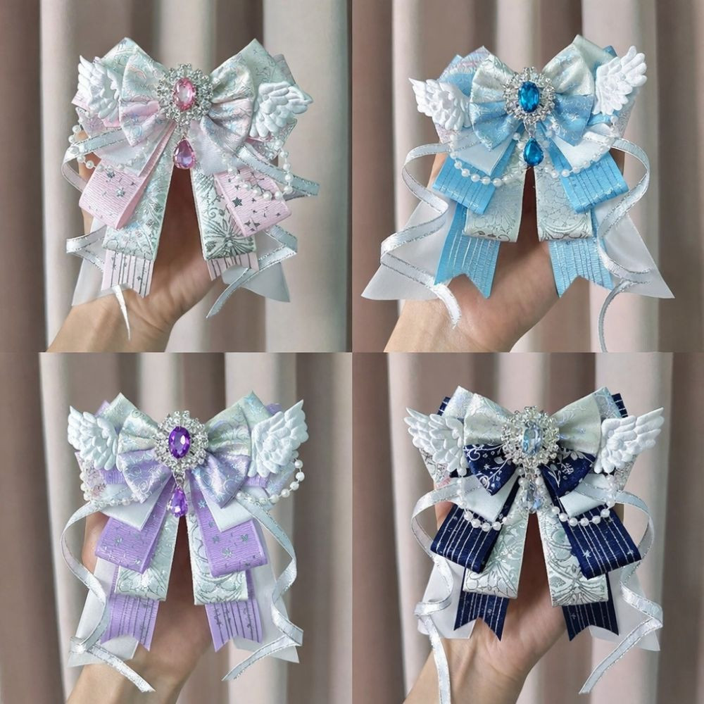 BANDOLERA ItaBag โบว์อุปกรณ์เสริม,คริสตัลเพิร์ลเครื่องประดับทําด้วยมือ Itabag ตกแต่ง, Kawaii Long Streamers Knot Bowknot Lolita Angel Wing Bow กระเป๋าจี้เครื่องประดับคอสเพลย์