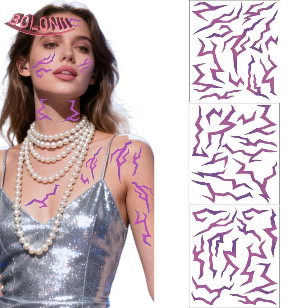BO 3 ชิ้น UV Glow Tattoos, Blacklight เปิดใช้งานสีม่วง Demon Energy รูปแบบสีม่วงรอยสักชั่วคราว, เรือ