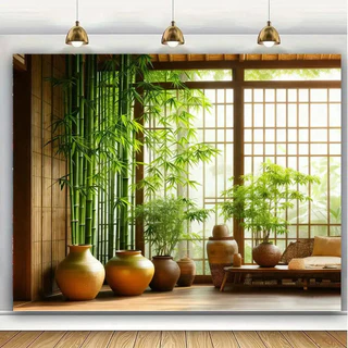 ผ้าพื้นหลังตกแต่งไม้ไผ่, ธีมป่าบนไม้ไผ่, ขนาดสูงสุด (180-300 ซม.) เหมาะสำหรับห้องนอนและห้องนั่งเล่น, ผ้าพื้นหลัง, พรมแขว