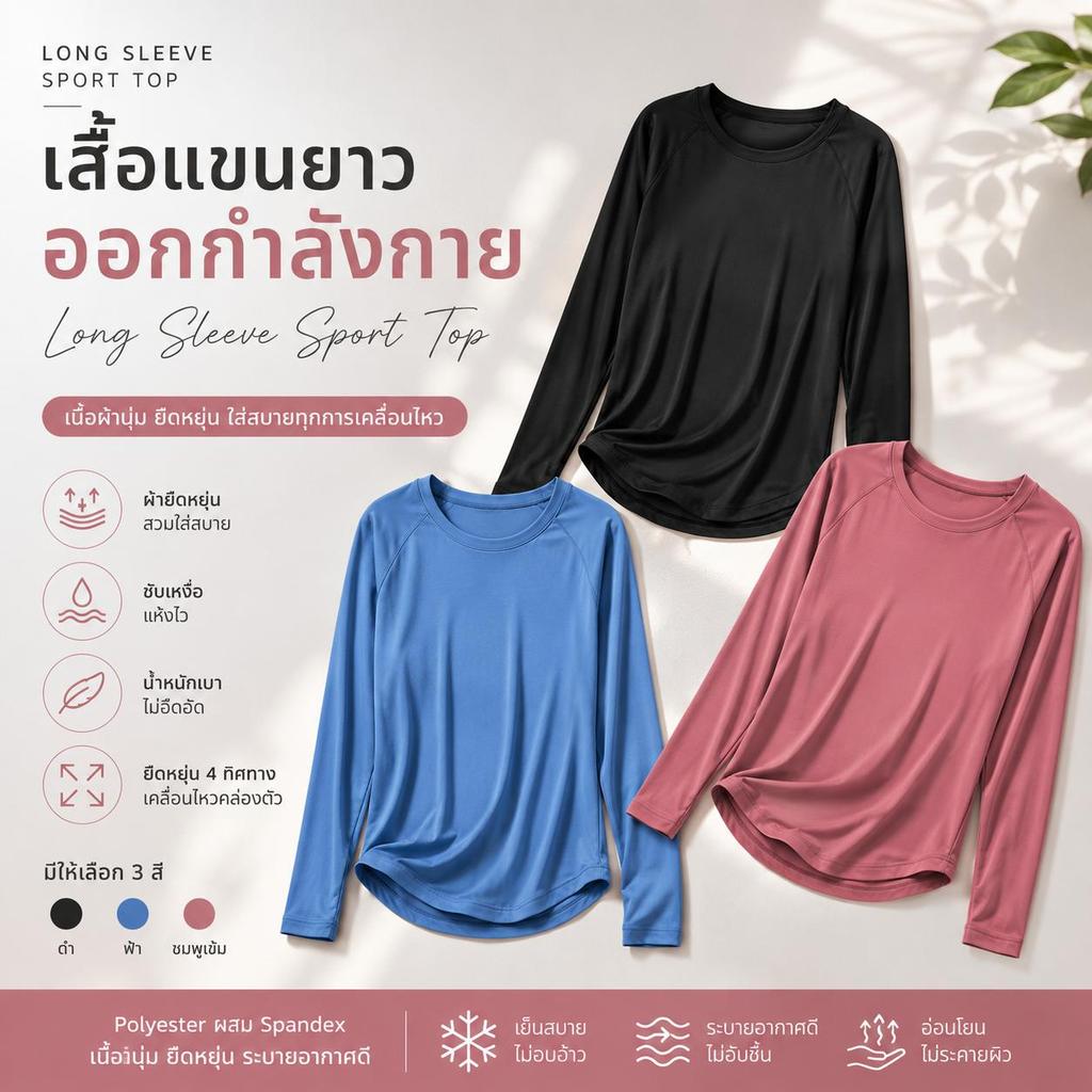 เสื้อออกกำลังกายผู้หญิง แขนยาว โยคะ ฟิตเนส กีฬา วิ่ง ผ้านุ่มยืดหยุ่น ระบายอากาศดี ใส่สบาย S-3XL