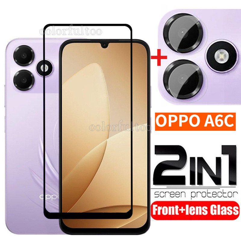 2 IN 1 ป้องกันหน้าจอสําหรับ Oppo A6C OppoA6 6C CA 6 C 4G 5G 2026 9H Clear Full Coverage กระจกนิรภัยป้องกันฟิล์มกลับกล้องเลนส์ฟิล์มสําหรับ OppoA6C