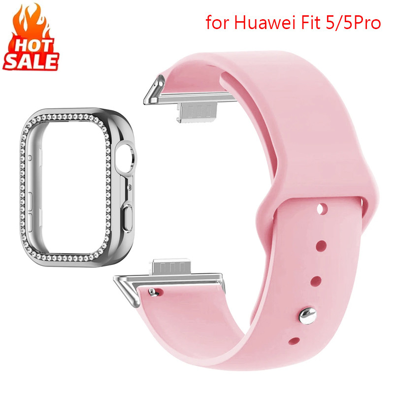 สายซิลิโคนสีสันสดใส + เพชรสําหรับ Huawei Watch Fit 5 Pro/Fit 5 สาย + Hard Hollow สําหรับ Huawei Watch Fit5